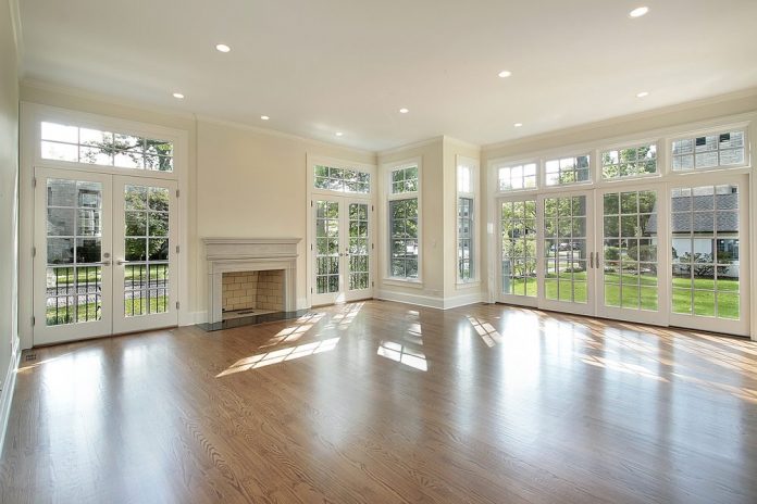 Living space with a wall of windows